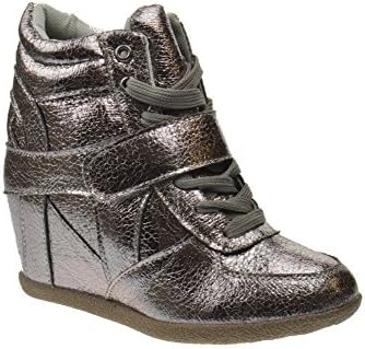 Spark 13 Little Girls Lace Up High Top Wedge Sneakers Sparkly Pewter 12.5