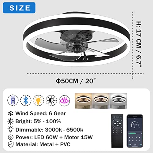 OMGPFR Reversible Ceiling Fan Silent Remote Control 6 Speeds Bedroom Ceiling Fan with Modern Light Living Room 24 W Dimmable LED Ceiling Fan, Gold 50 cm