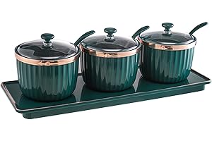 Seasoning Storage Box Container Condiment Jars Kitchen Spice Pots Seasoning Box Sturdy PP Material with Cover and Spoon, 3 PC