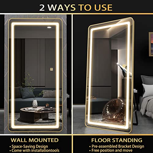 EVDINO 70"x 32" Full Length Mirror Lighted, LED Free Standing Floor