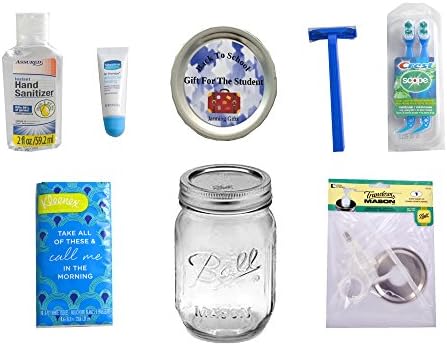 Bundle: Gift For The Student- Mason Jar Filled with Hygiene Products-Including Dispensing Pump Lid Converting Jar Into a Soap, Lotion or Hand Sanitizer Dispenser