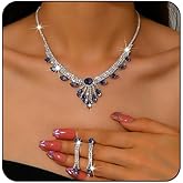 MIFYNN Prom Jewelry Set for Women Rhinestone Necklace Earrings Set Sparkling Silver Crystal Necklace Earrings Sets Bridal Wedding Prom Costume Jewelry Sets for Women