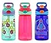 Contigo 14oz Autospout Striker Kids Water Bottle, Ultramarine Lillies, Washed Red & Sapphire Blast-off (3 Pack)