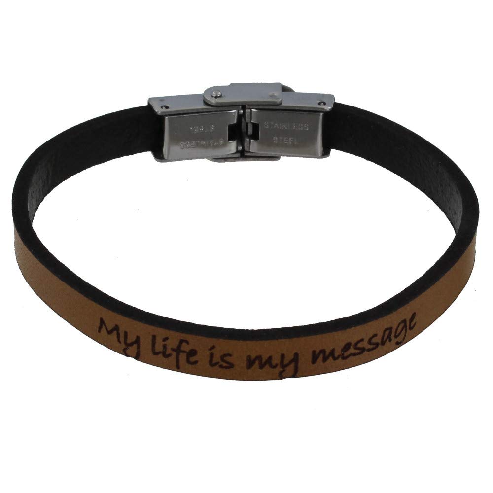 LES POULETTES BIJOUX - Kid's Bracelet Light Brown Leather My Life is my Message