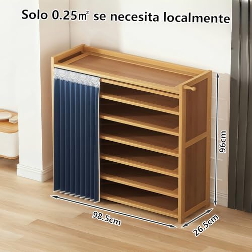 Zapatera Organizador, 6 Niveles 30 Pares de Armario de Almacenamiento de Zapatos, Zapatero con Cortinas, Zapatero de Bambú para Entrada, Vestíbulo y Pasillo