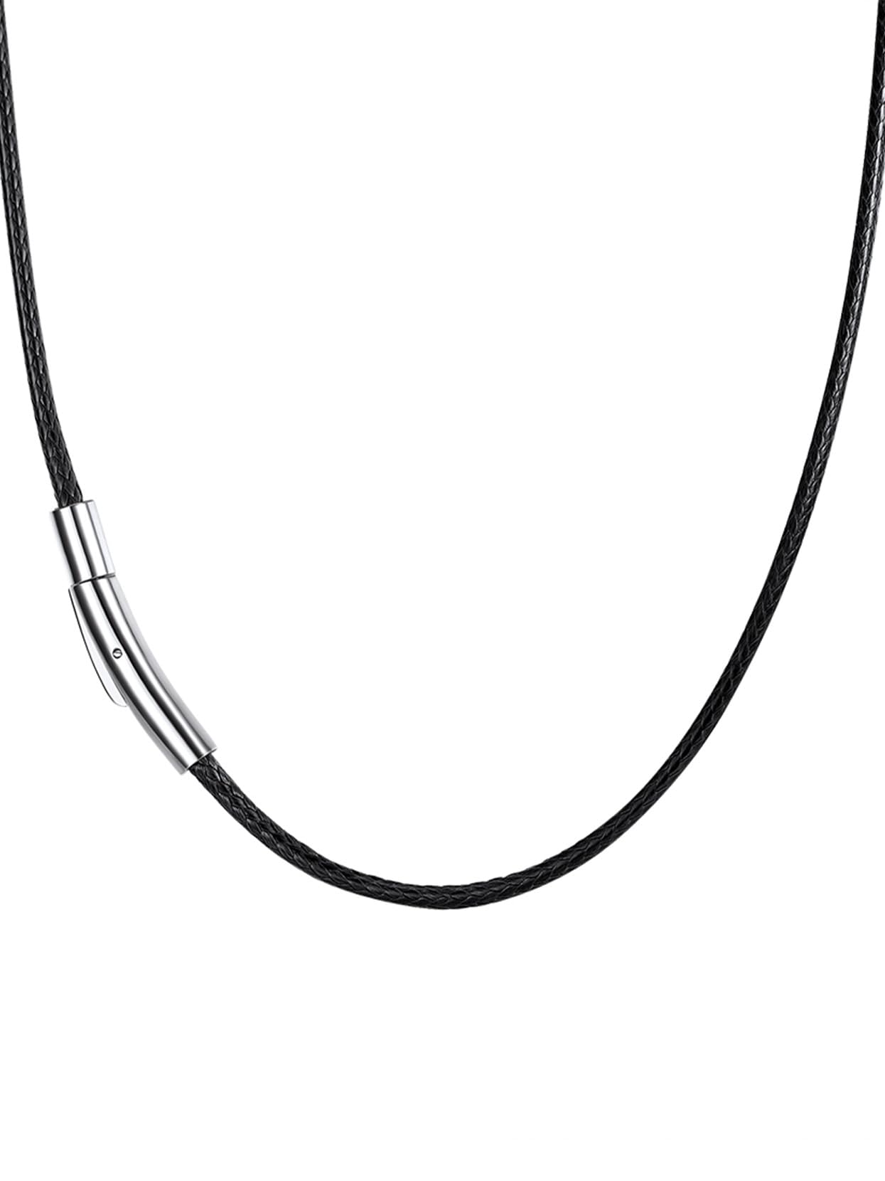 Richsteel Black Rope Chain Necklace Mens Braided Leather Cord With Clasps For Women