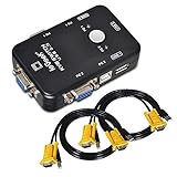 ieGeek KVM Switch Box 2 Port PC Monitor Switches Box + 2 x USB VGA Cables for Computer/Keyboard/Mouse Monitor, Plug and Play