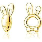 Dreuyet Easter Bunny Earrings Cute Animal Funny Rabbit Earrings 925 Sterling Silver Rabbit Carrot Stud Earrings for Women Hypoallergenic Jewelry