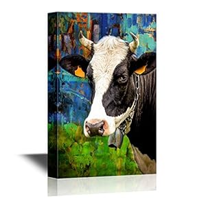 Canvas Wall Art - Portrait of a Cow in a Meadow - Gallery Wrap Modern Home Art | Ready to Hang - 12x18 inches