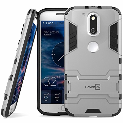 Moto G4 Case, Moto G4 Plus Case, Moto G (4th Gen.) case CoverON [Shadow Armor Series] Hard Slim Hybrid Kickstand Phone Cover for Motorola Moto G4 Plus Moto G4 Moto G (4th Gen.)- Silver