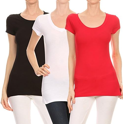 RouA 303SRX Women's Round Neck Short Sleeve T shirt (1X) Bl,Wt,Red