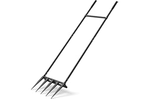 5 Steel Tines 15 in Wide BroadFork Garden Tool, 55 inch Heigh Durable Handles, Ergonomic U-Shaped Design, Black Hand Tiller B