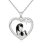 Jewlikee Penguin Necklace for Women Sterling Silver Penguin Gifts Pendant Necklace Heart Cute Animal Jewelry Mothers Day Christmas Birthday Gifts