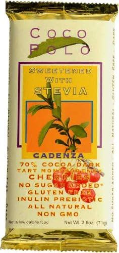 Coco Polo Stevia Sweetened 70% Cocoa Cadenza Chocolate with Tart Montmorency Cherry, 2.5-Ounce (Pack of 5)