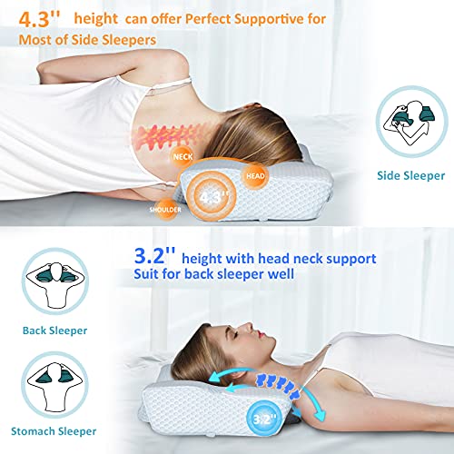 Mkicesky Memory Foam Neck Support Cervical Pillow, Side Sleeper Contour