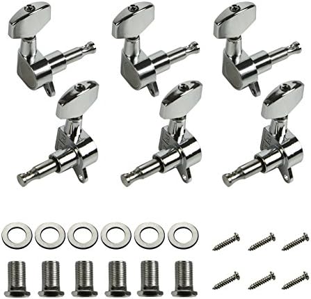 FINO Guitar Machine Head,6 String Tuning Pegs for 3L3R Folk Acoustic Guitar, Right Hand Chrome Tuner Guitar Parts 1 Set (Sliver 3)