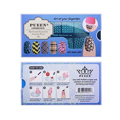 PUEEN Nail Art Stamping Plate - Geo Lover 02 - 125x65mm Unique Nailart Polish Stamping Manicure Image Plates Accessories Kit BH000663