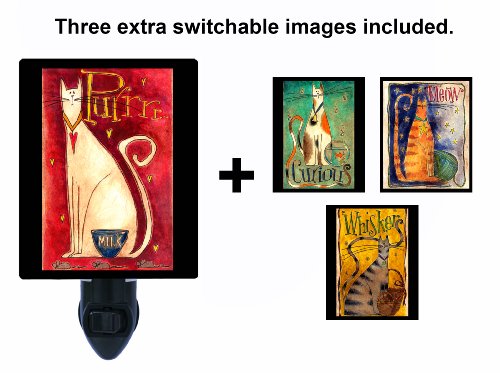 Cat Night Light and Three Extra Pictures, Four Switchable Cat Inserts LED Night Light