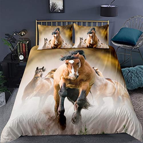 Erosebridal 野生の馬 掛け布団カバー クイーンサイズ 馬 ティーン 掛け布団 カバー 動物柄 装飾 寝具 プリント キルトカバー 大人 子供 カウボーイ ソフト 通気性 シンプル スタイル ベッドスプレッド