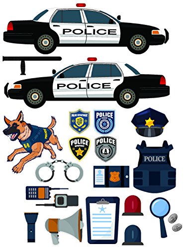 Epic Designs Police car Equipment Stickers - Removable and repositionable Wall Decals Wall Art for Any Kids Room