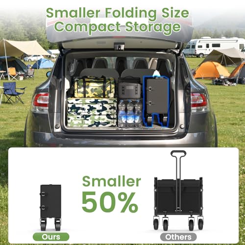 Blomoba Collapsible Wagon Cart, 330LBS Heavy Duty Folding Cart with Wheels 360° Rotation, Built-in Brakes, Flexible Handle, Portable Utility Wagon for Grocery Sports Garden Shopping Camping