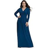 KOH KOH Womens Long V-Neck Full Sleeve Semi Formal Flowy Evening Cute Maxi Dress