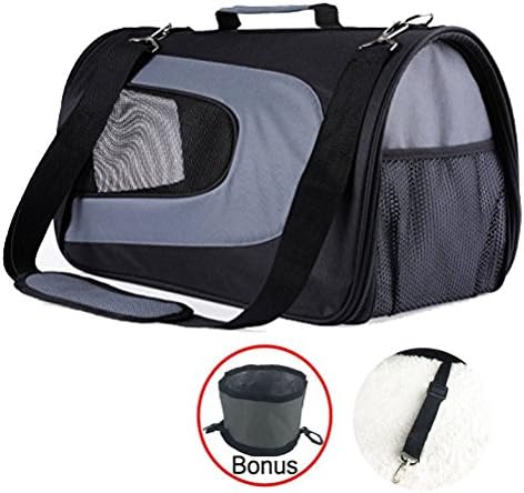 Rolscaler Soft Sided Carriers Pet Portable Bag With Food Water Feeding Portable Travel Bowl,Zippers Safety Clasp &amp; Fleece Bedding,Perfect for Little Dog/Cat Airline Approved (Color 2 - Black)