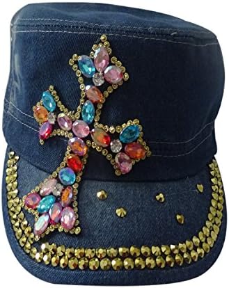 Summer Women's Casual Cross Pattern Denim Rhinestone Baseball Caps Hats Sunbonnet