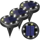 Solar Lights Outdoor - 1Pack 8 LED Ground Lights for Pathway Garden Steps - Auto on When Darkness and Off When Daytime - 2 Light Settings Waterproof -  Work for 20hours - Lit up on Cloudy Day (White)