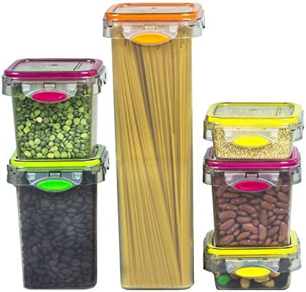 Food Storage 12 Piece Air Tight Set Colorful Plastic Container, Pantry, Snacks, Fruits