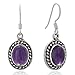 925 Oxidized Sterling Silver Purple Amethyst Gemstone Oval Rope Edge Dangle Hook Earrings 1.3
