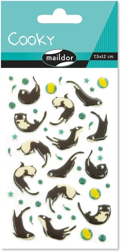 Maildor CY096C, Cooky 3D STICKERS, 1 sheet, 12 cm x 8 cm, 47 stickers, OTTERS THEME, Children's Arts and Crafts Accessories