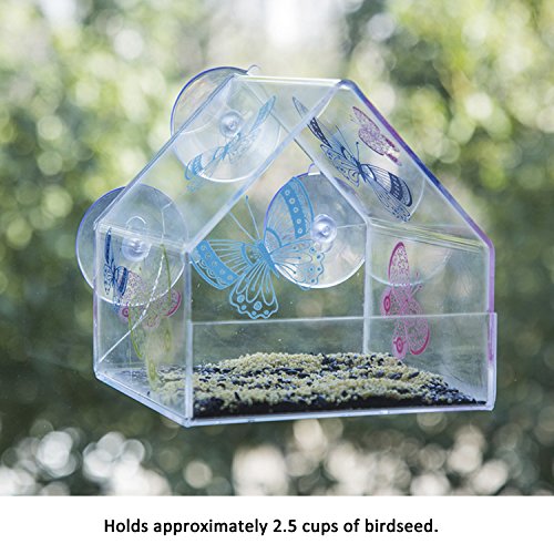 CEDAR HOME Window Bird Feeder Squirrel Proof Outdoor Garden Patio Decorative Water Proof Acrylic Butterfly Rabble Cottage Pet BirdFeeder