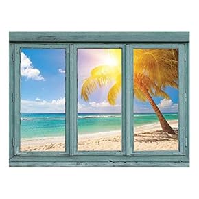 Wall26 - A Lone Palm Tree Angles Towards The Sun on a White Sand Beach on a Tropical Location - Wall Mural, Removable Sticker, Home Decor - 24x32 inches