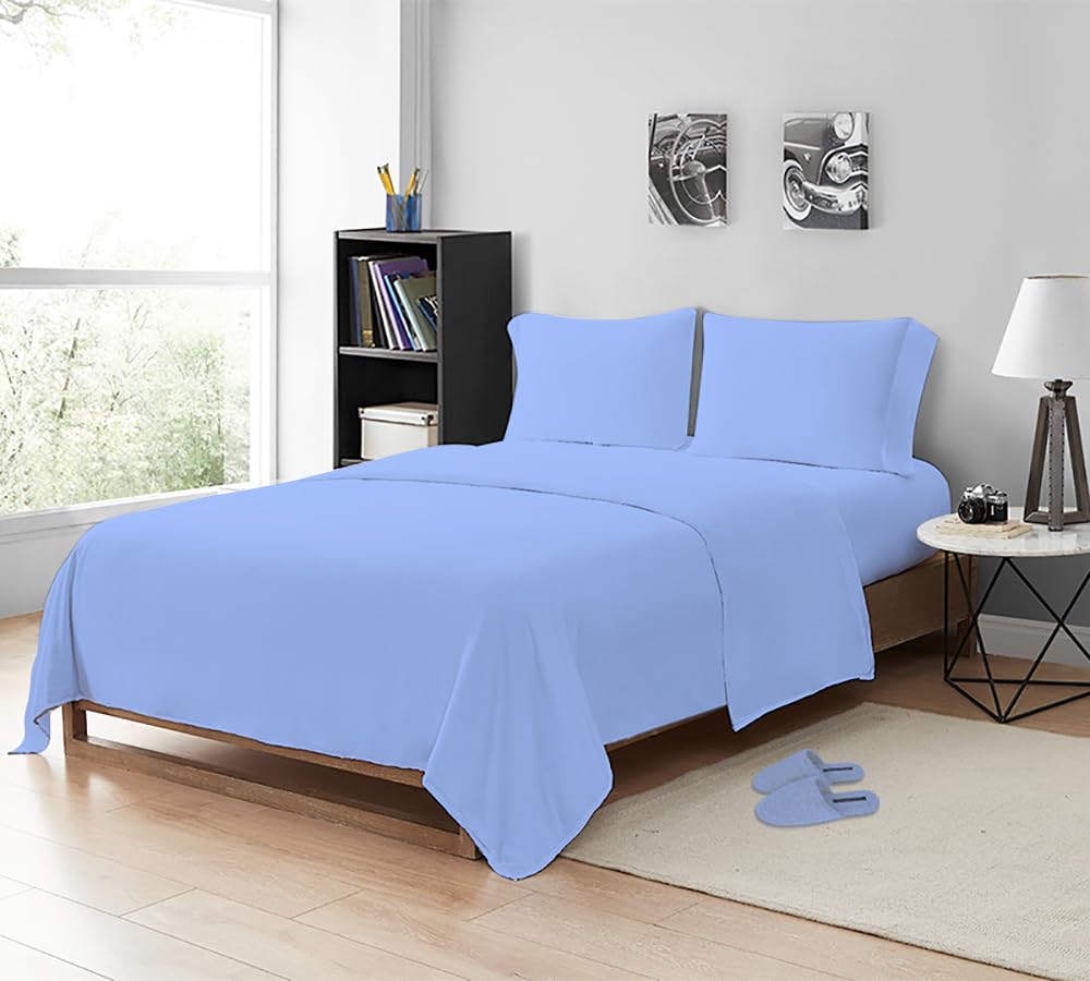 MistyMorning Flat Sheet, Soft & Premium quality Bedding & Linen, Egyptian Cotton with 200 Thread Count. (Sky Blue, Single)