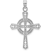 JewelryWeb 14k White Gold Beaded Irish Claddagh Celtic Trinity Knot Religious Faith Cross With Eternity Circle 29.3x20mm Wide Pendant Necklace for Women