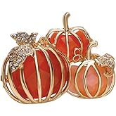3 Rhinestone Pumpkins Brooch Pin for Women Girls Gold Tone Fashion Crystal Halloween Thanksgiving Fruit Brooches Lapel Pins Cute Fall Holiday Festival Hat Bag Suit Dress Accessories Jewelry Gift