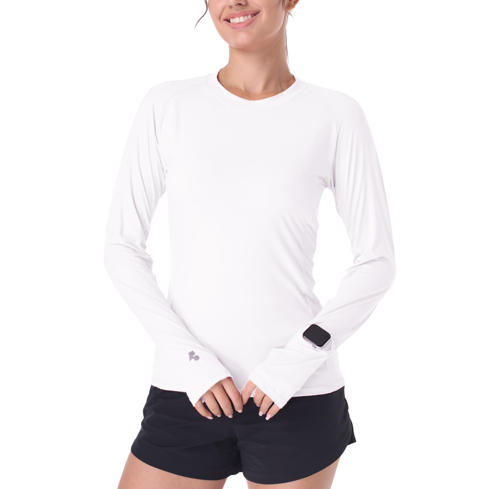 Photo 1 of Womens Long Sleeve Sun Shirt Lightweight Uv Blocking Rash Guard Sunscreen Top SPF Protection Upf50+ Clothing with Thumb Hole White