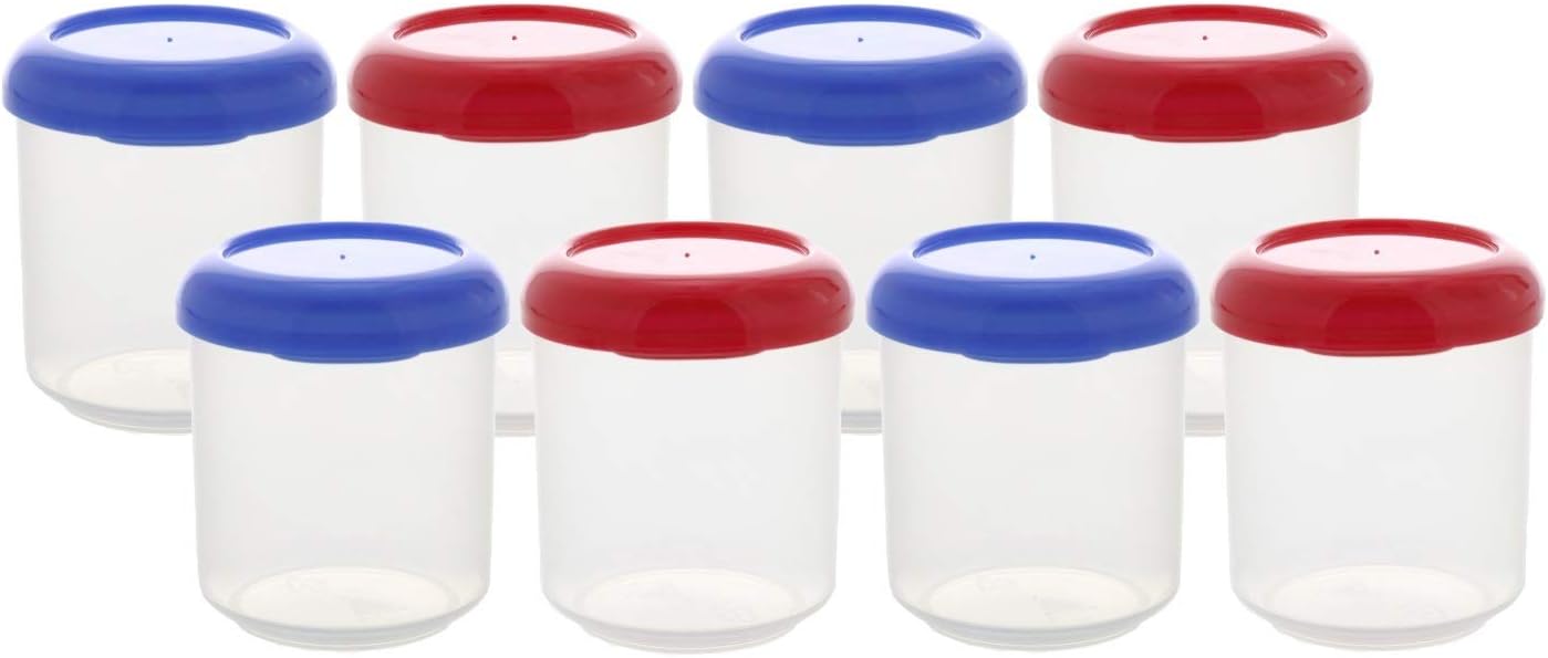 Arrow Reusable Plastic Storage Snack N Stack Container Set, 8 Pack, 5 Ounces Each–Food, Meal Prep, Leftovers–Freeze, Store, Reheat - Clear Container Set w/Lids-BPA-Free, Dishwasher/Microwave Safe
