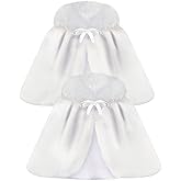 Taiyin 2 Pcs Flower Girls Wrap Shawl Faux Fur Girls Princess Shoulder Cape Wedding Bridesmaid Tippet Stole Faux Fur Bolero Shrug for Wedding Birthday Costume Party Evening Dress up White