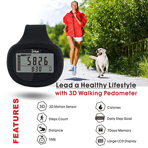 UTrak 3D Pedometer with Rubber Clip and Lanyard 7 Days Memory