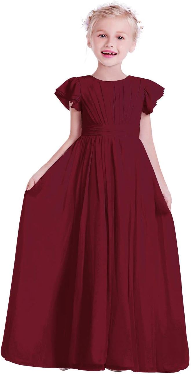 Flower Girl Dress Chiffon Flutter Sleeve Holy Communion Dress Junior Bridesmaid Dress