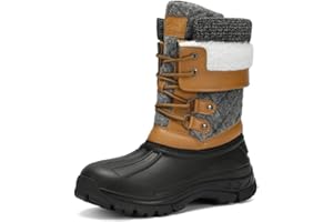 DOBOLIN Womens Winter Snow Boots Duck Waterproof Boots for Women Warm Cozy Mid Calf Booties for Cold Weather