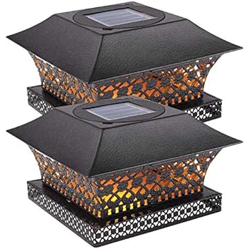 Siedinlar Solar Post Lights Outdoor Fence Deck Cap Light Solar Powered Metal Warm White LED Lighting Waterproof for Garden Patio Decoration 4x4 or 5x5 Wooden Posts Black (2 Pack)