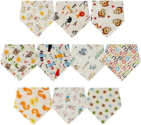 Baby Bandana Drool Bibs For Girls Boys Newborn Cotton 10-Pack Cartoon Thin