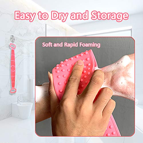 Silicone Back Scrubber, cshare Back Scrubber for Men Women Exfoliating, Comfortable Massage Silicone Bath Scrubber for Shower, Eco Friendly Hygienic Skin Health Washer (Pink)