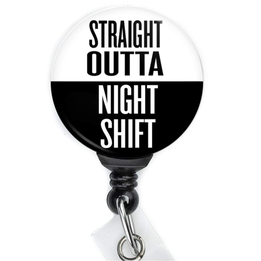 Limeloot Straight Outta Night Shift Retractable Funny Nurse Badge Reel with Swing Clip and 36 Inch Cord, Straight Outta Night Shift, 1/25"