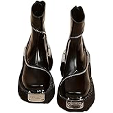 FmShi Chic Square-Toe Ankle Boots - Versatile Zip-Up Design with Solid Black Platform Heel