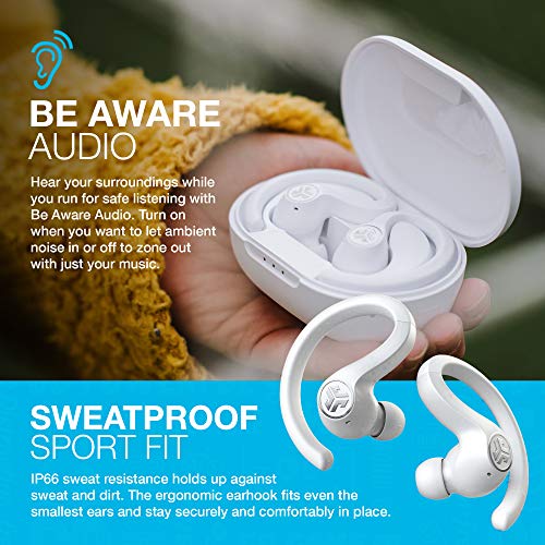 JLab JBuds Air Sport True Wireless Bluetooth Earbuds + Charging Case, White, IP66 Sweat Resistance, Class 1 Bluetooth 5.0 Connection, 3 EQ Sound Settings Signature, Balanced, Bass Boost