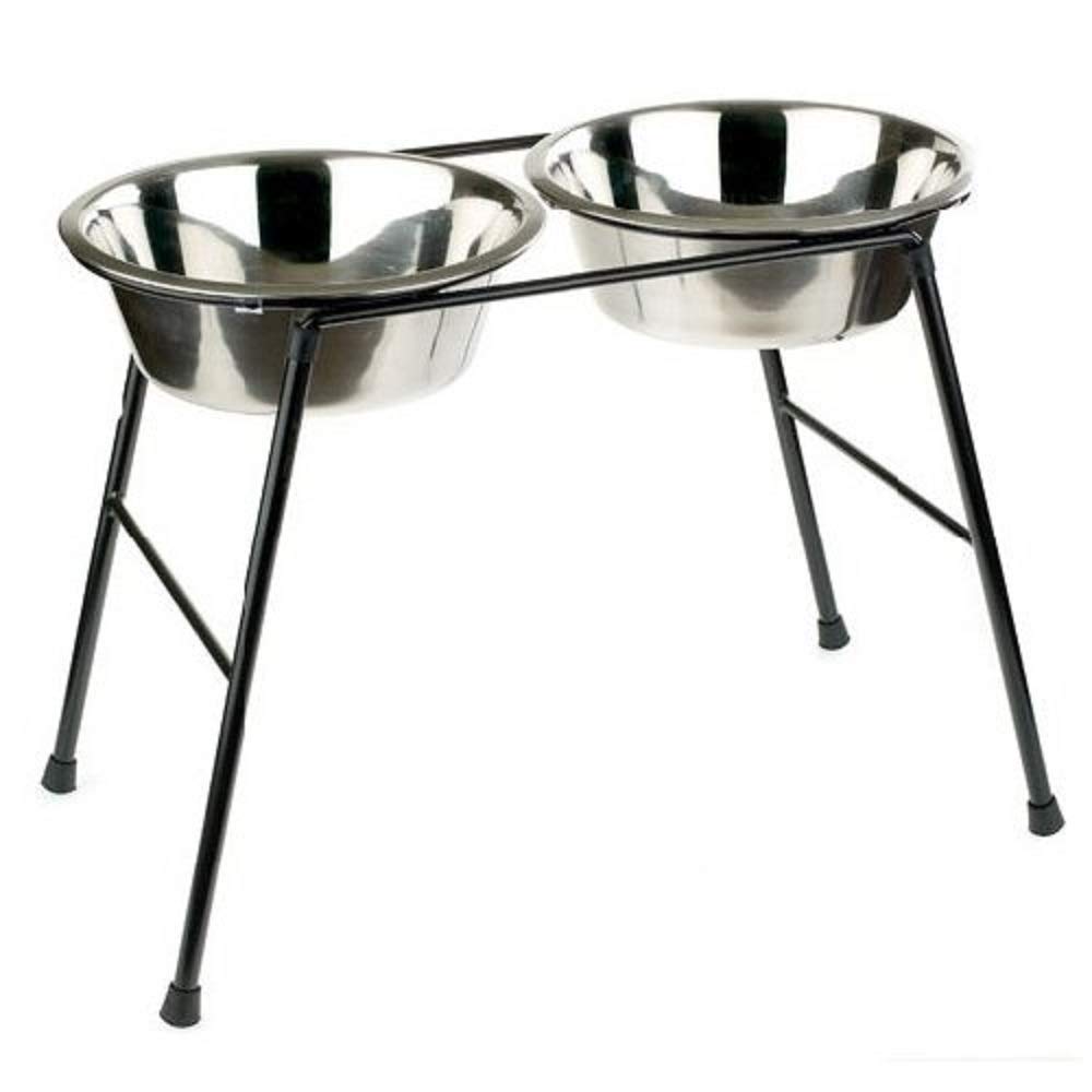 Classic Pet Products Double Feeder High Stand with 2 x 2500 ml Stainless Steel Dishes, 370 mm Tall | Raised Double Dog Bowl | Heavy-Duty Metal Frame | Easy Clean Removable Bowls